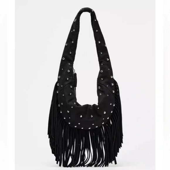 ZARA OVAL FRINGED STUDDED BAG - Picture 1 of 5